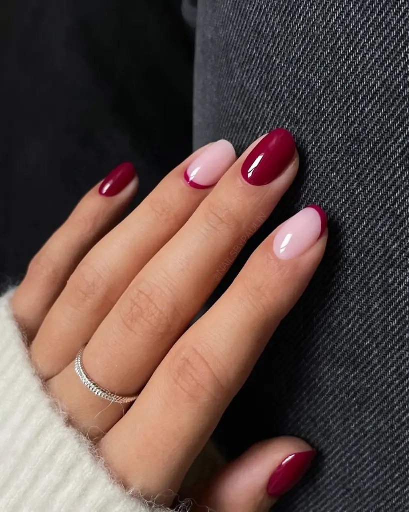 Burgundy & Pink nails