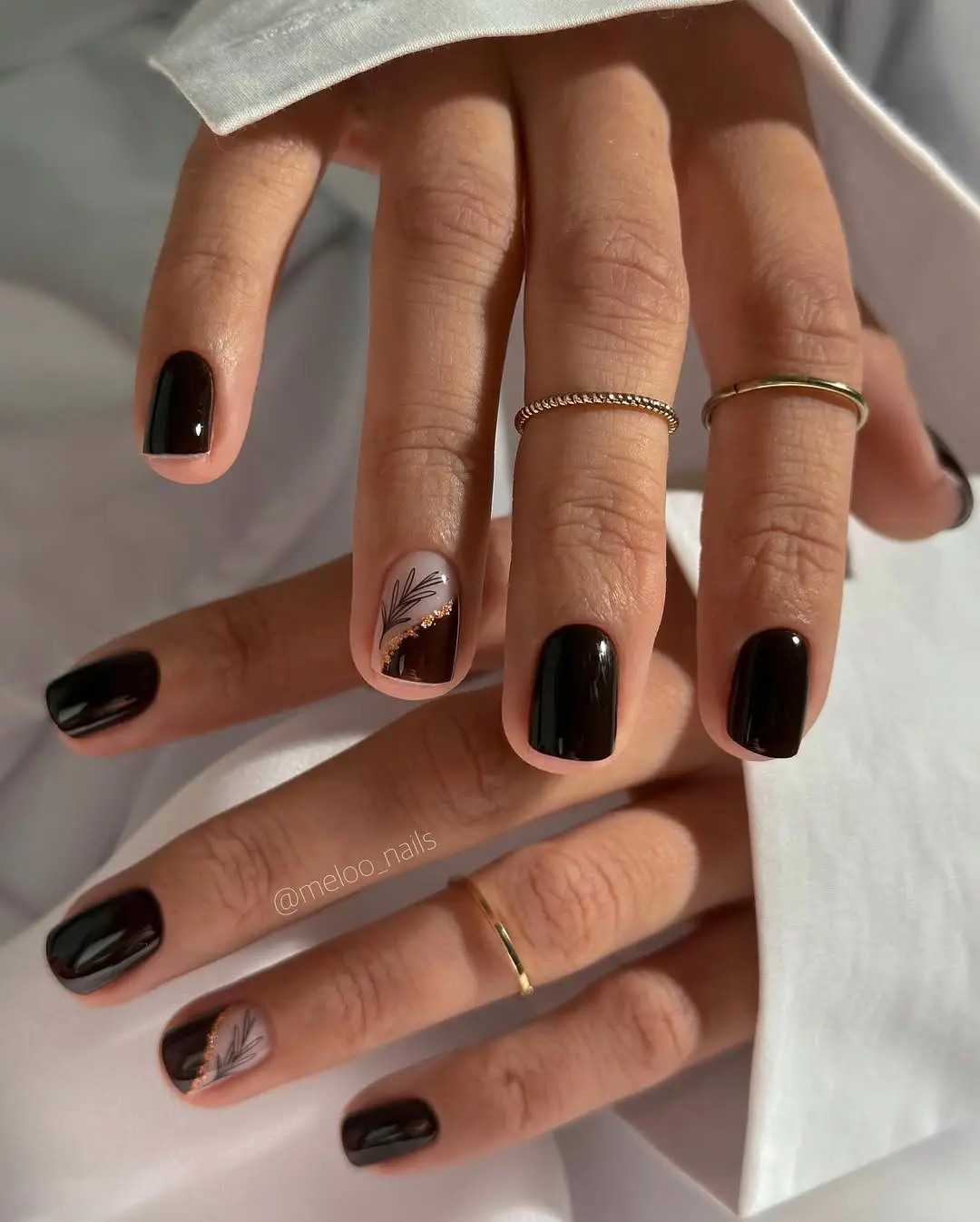 Rich Brown with Leaf Accents nails