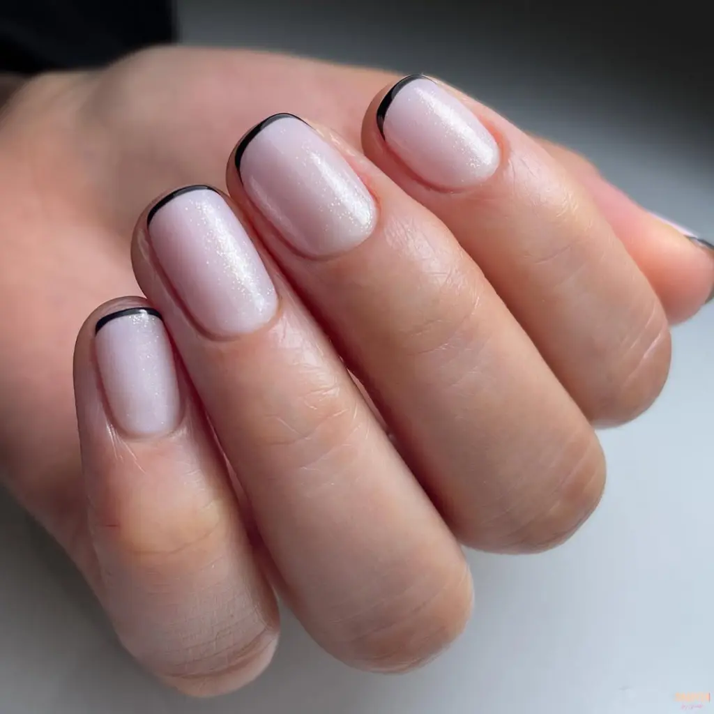 pearly shimmer french tips on short nails