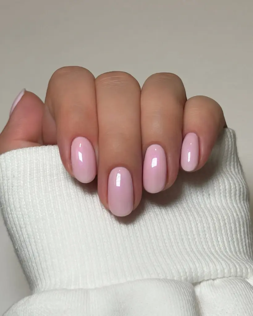 milky pink oval nails
