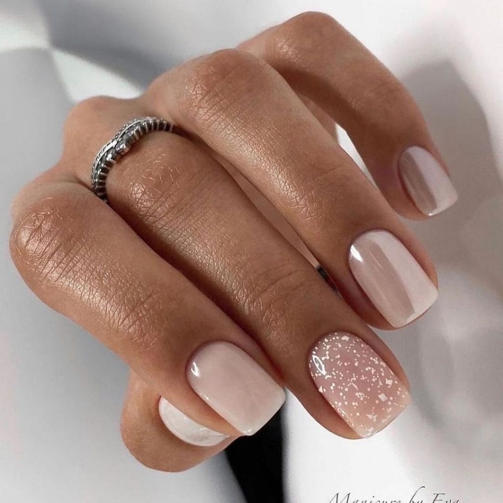 pearl white and crystal flakes accent nails