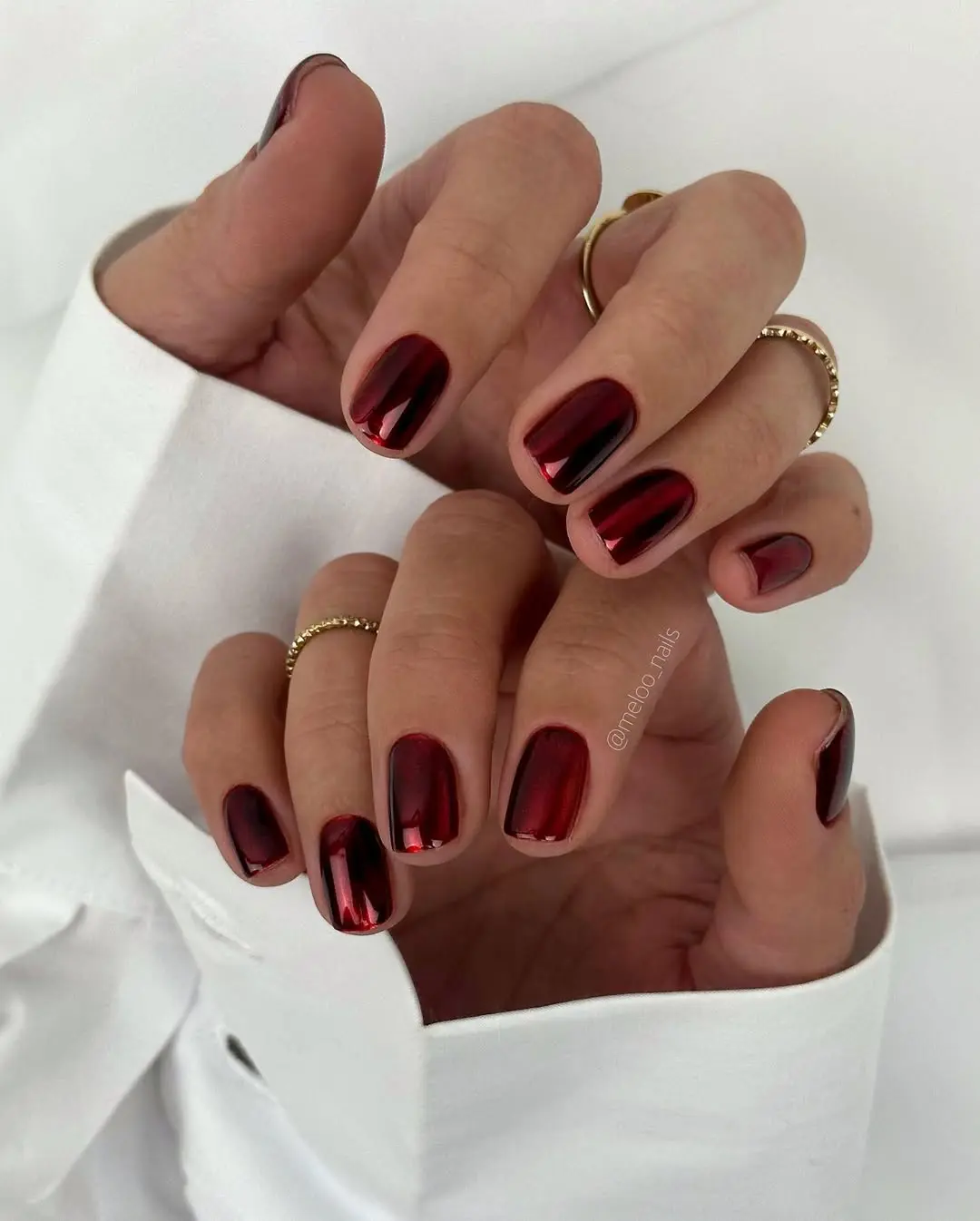 Deep red chrome nails