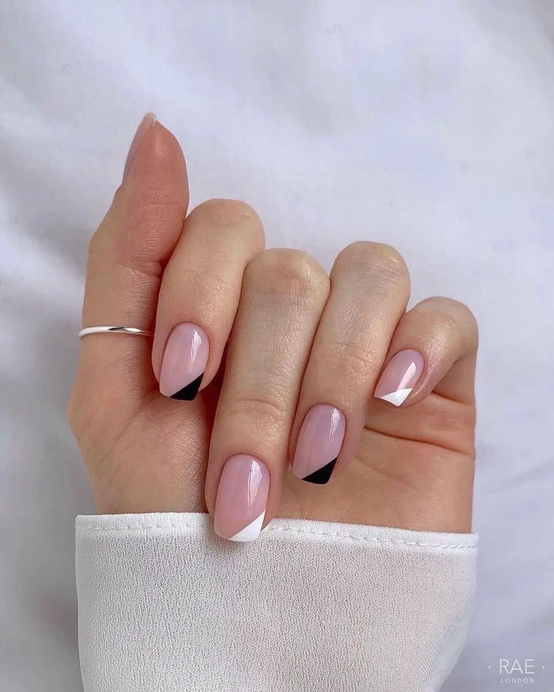 geometric french tips black and white nails