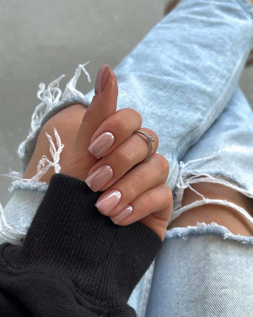 Glazed nude almond nails