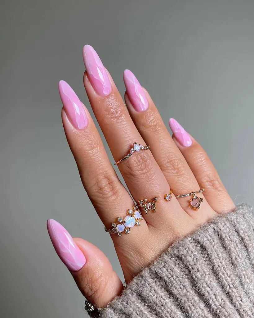 Pink rose quartz almond nails