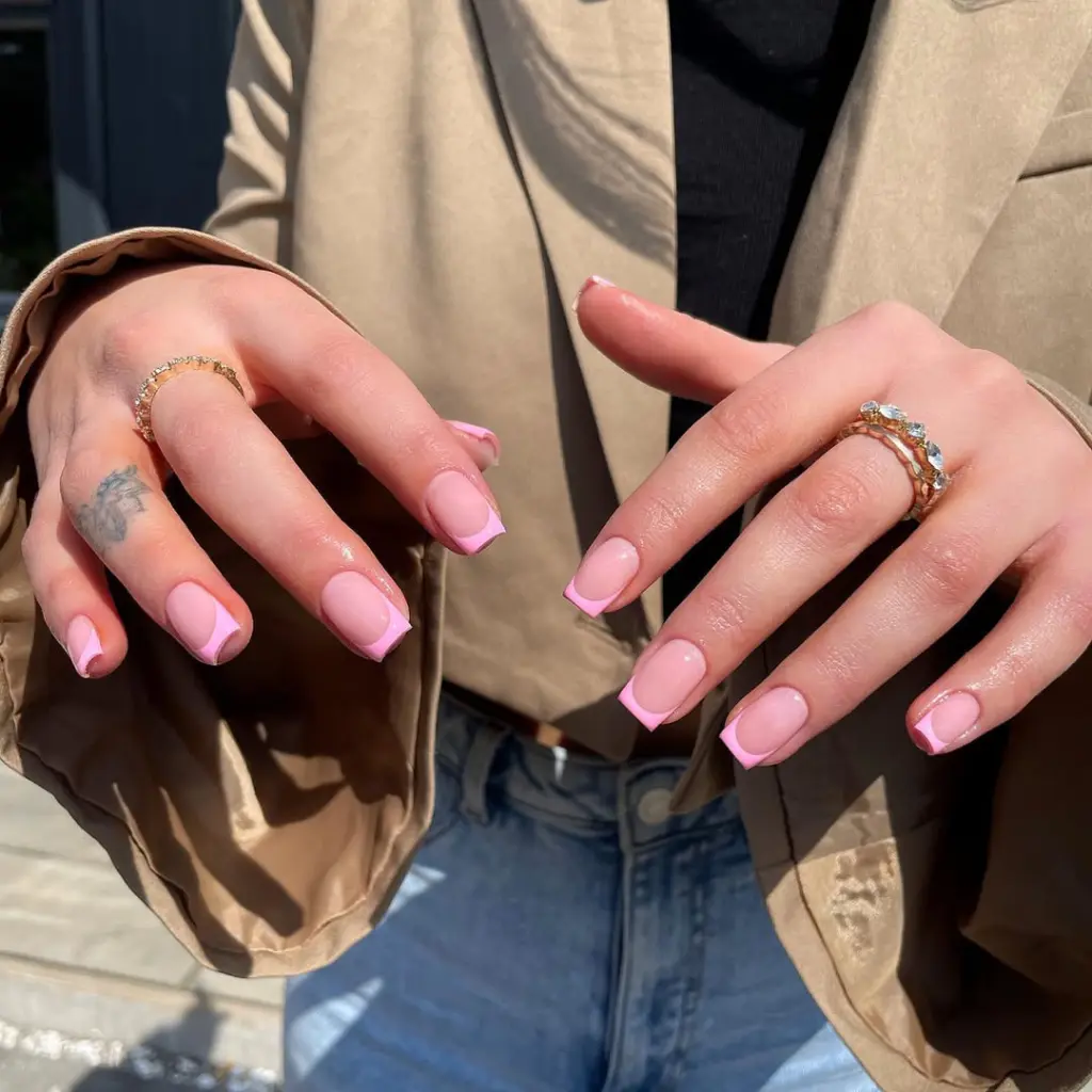 Elegant square nails with pink French tips
