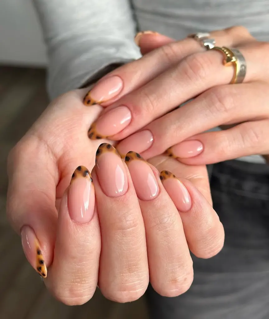 Almond old money nails featuring tortoiseshell French tips