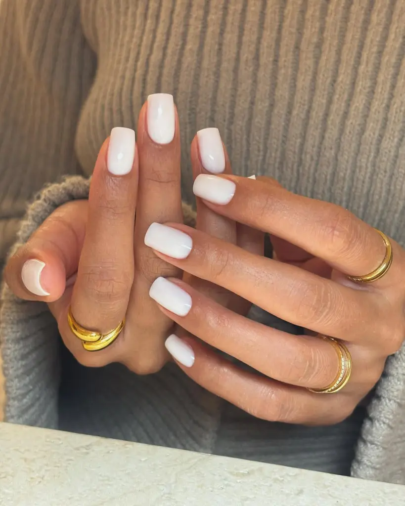 Square classy nails with milky white polish