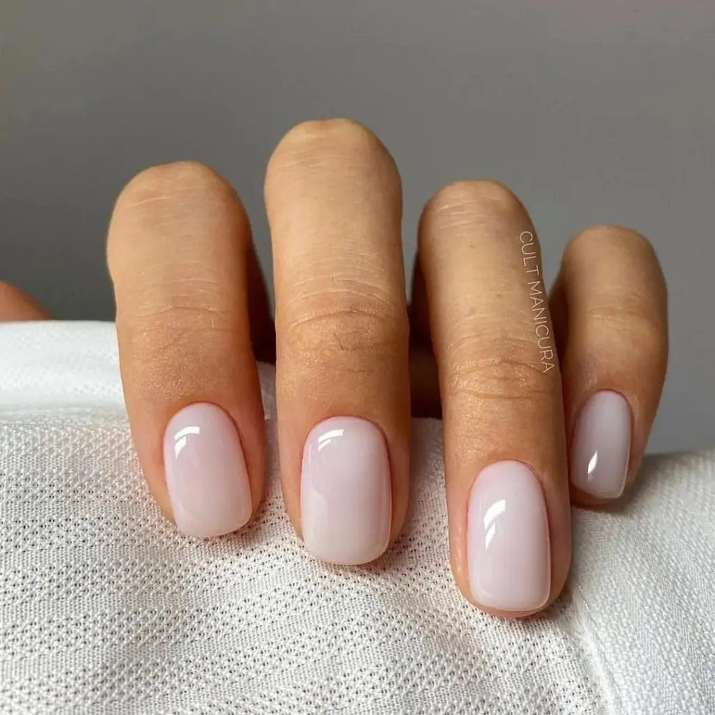 Short milky white solid color nails