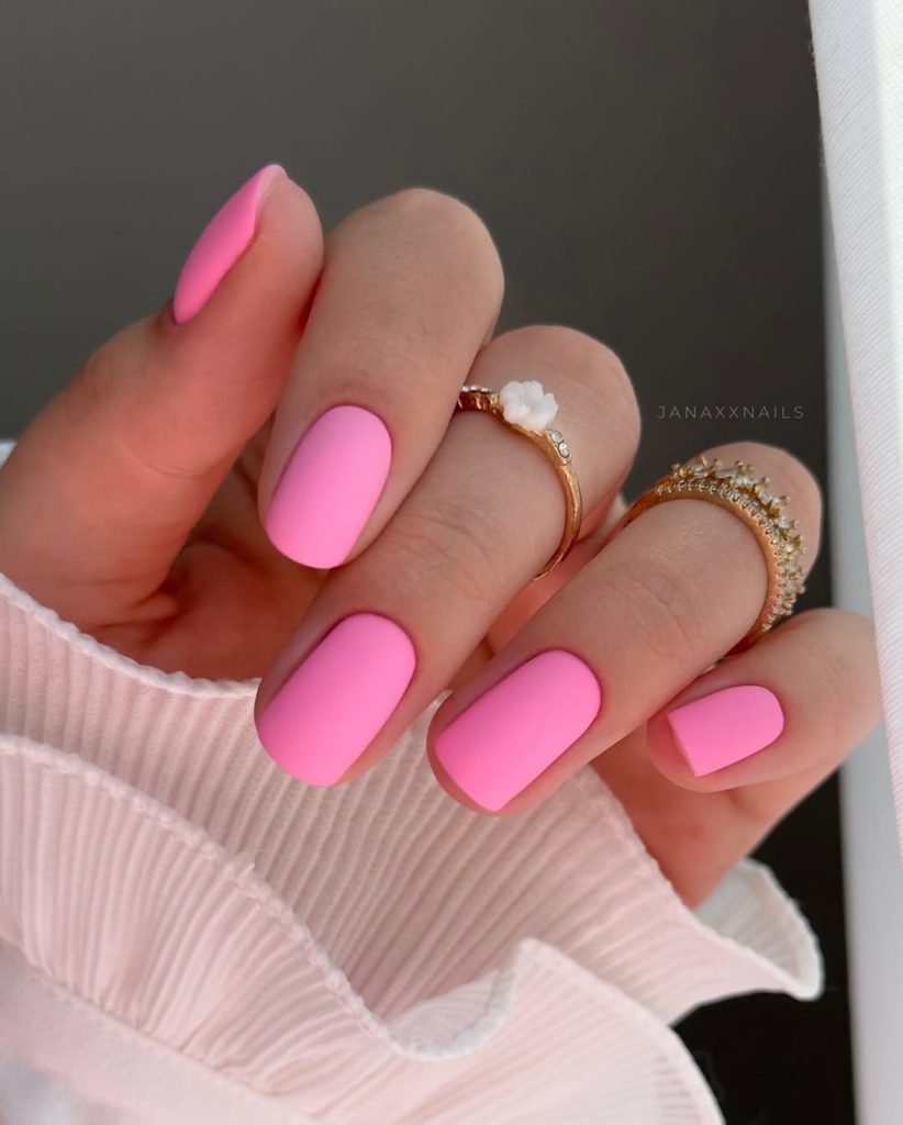 summer matte bubblegum pink nails with smooth uniform finish

