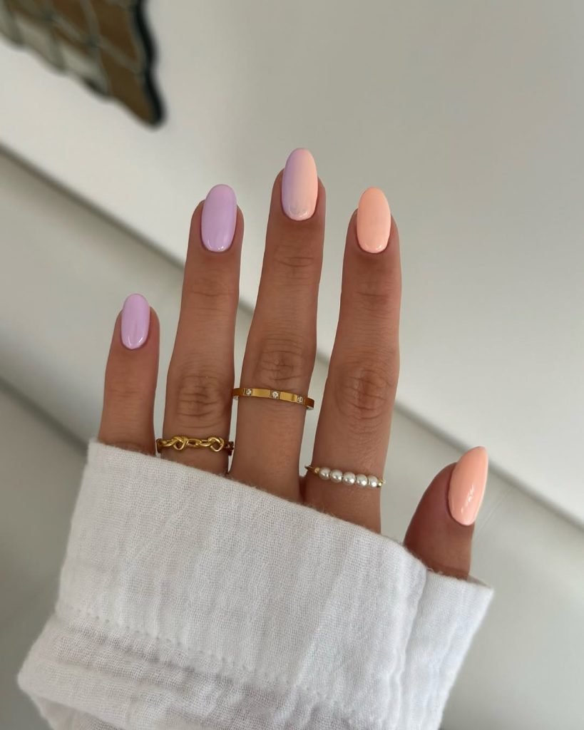classy summer almond nails with lilac and polish and ombre middle nail
