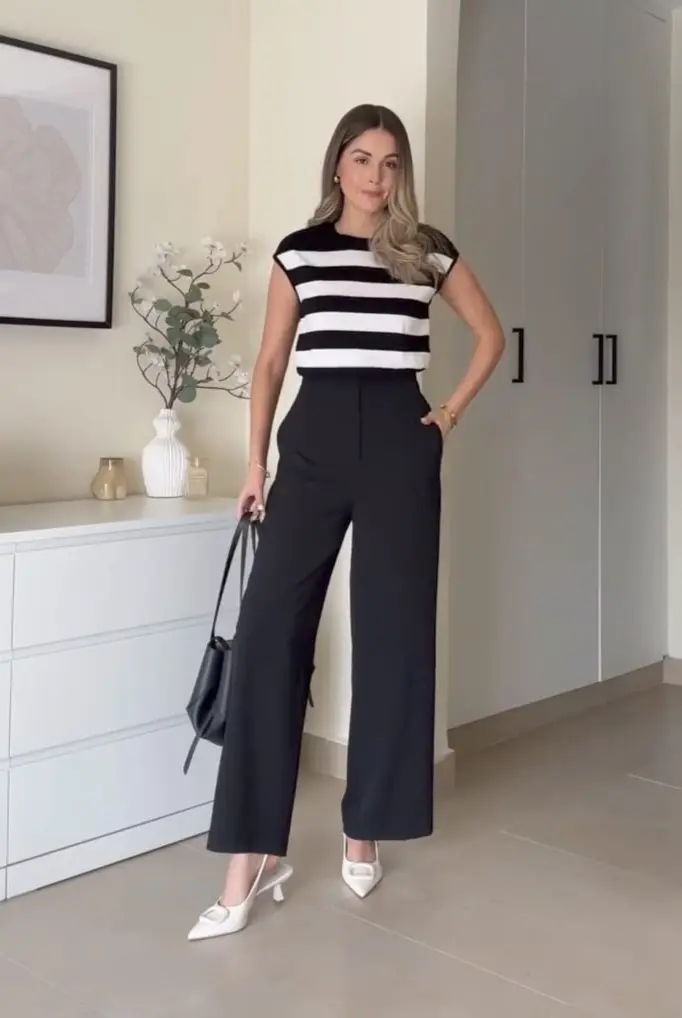 21. Striped Tee & Black Trousers

