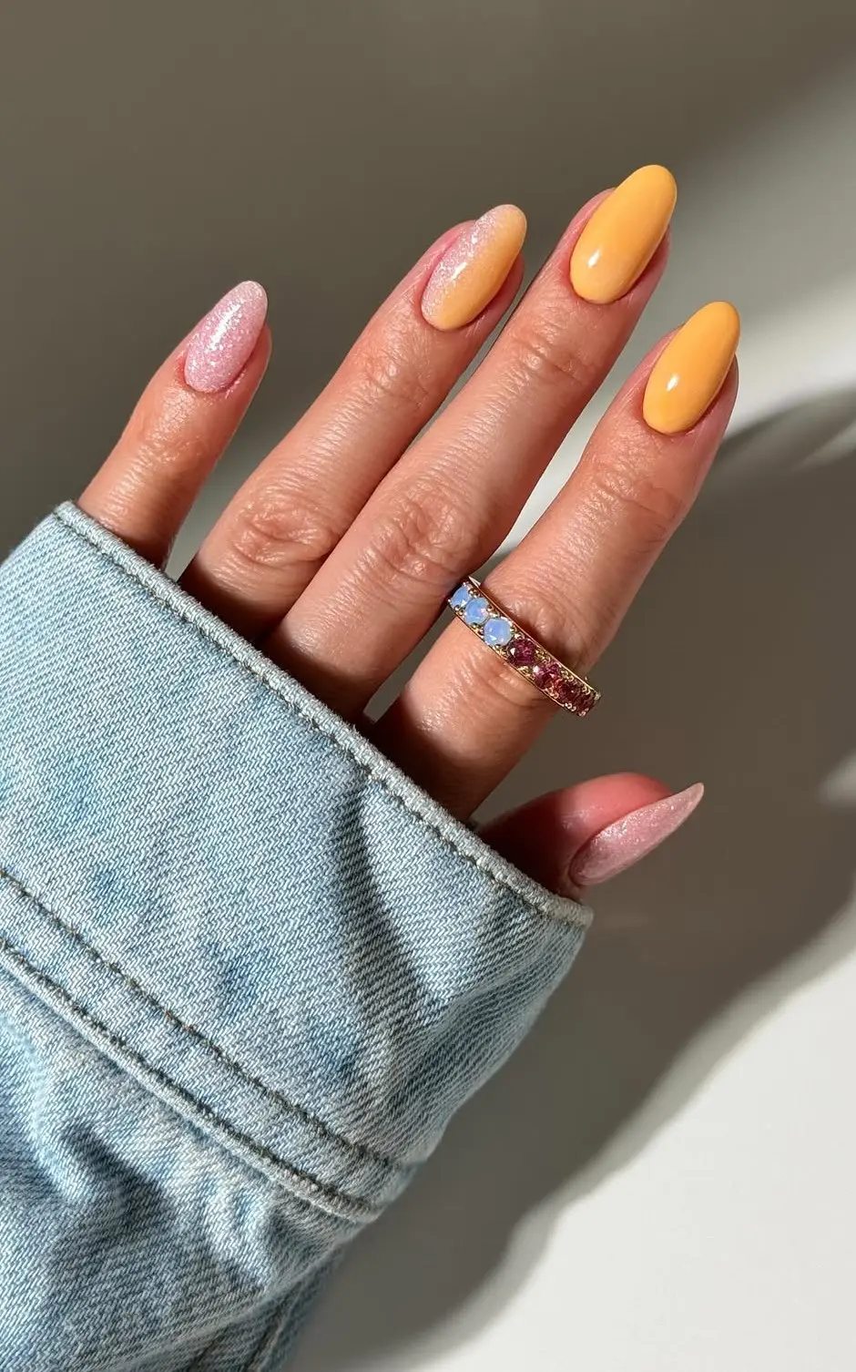 Barely-there sheer shimmer nails