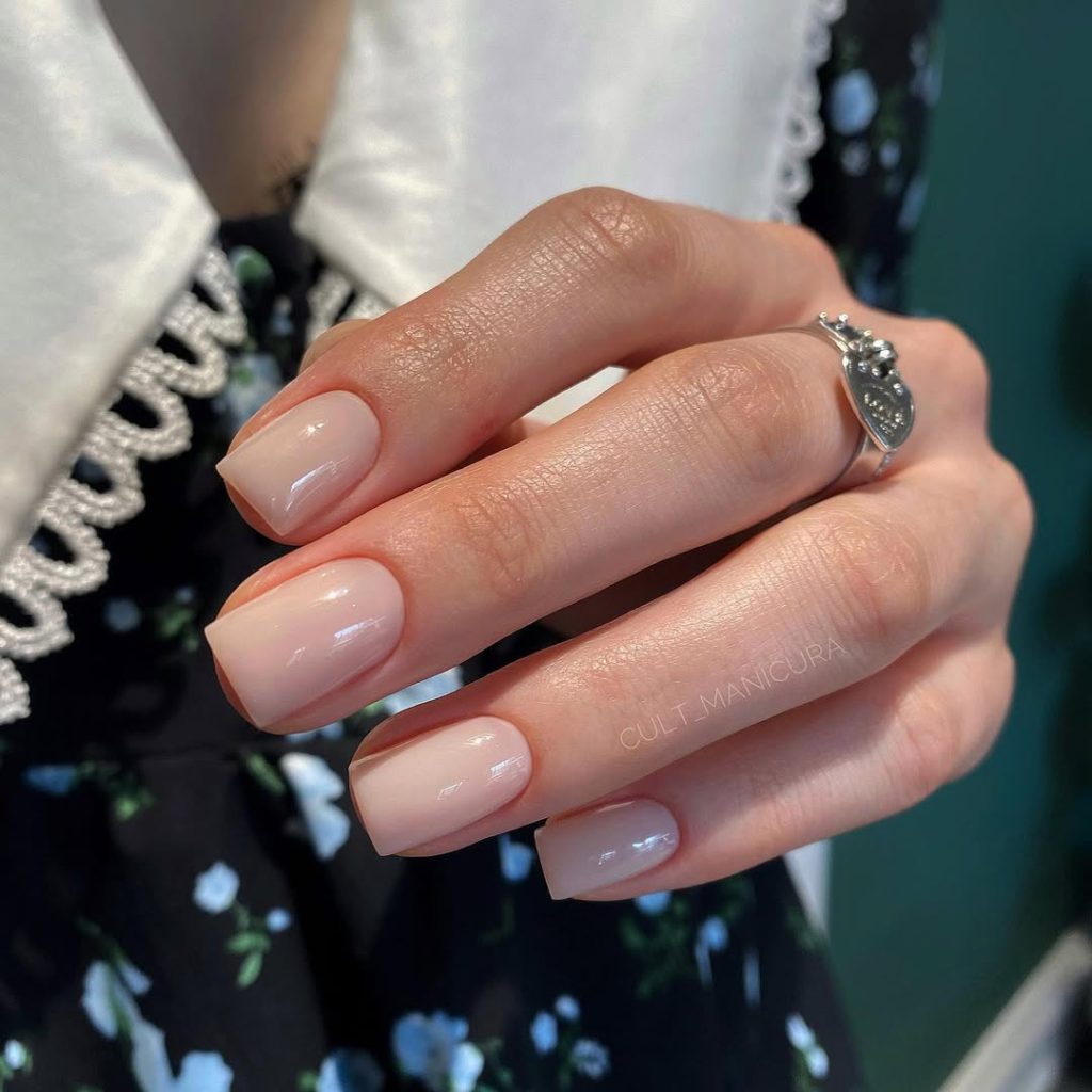 old money square nails with translucent nude polish