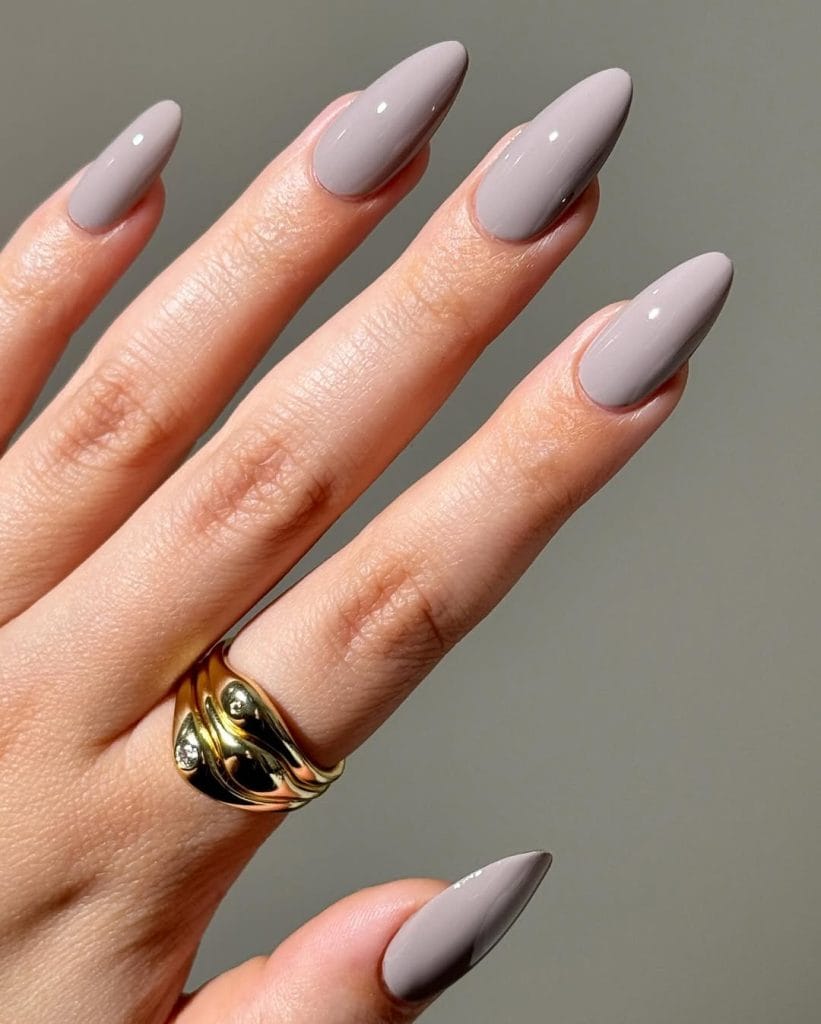 Long almond fall nails with greige polish