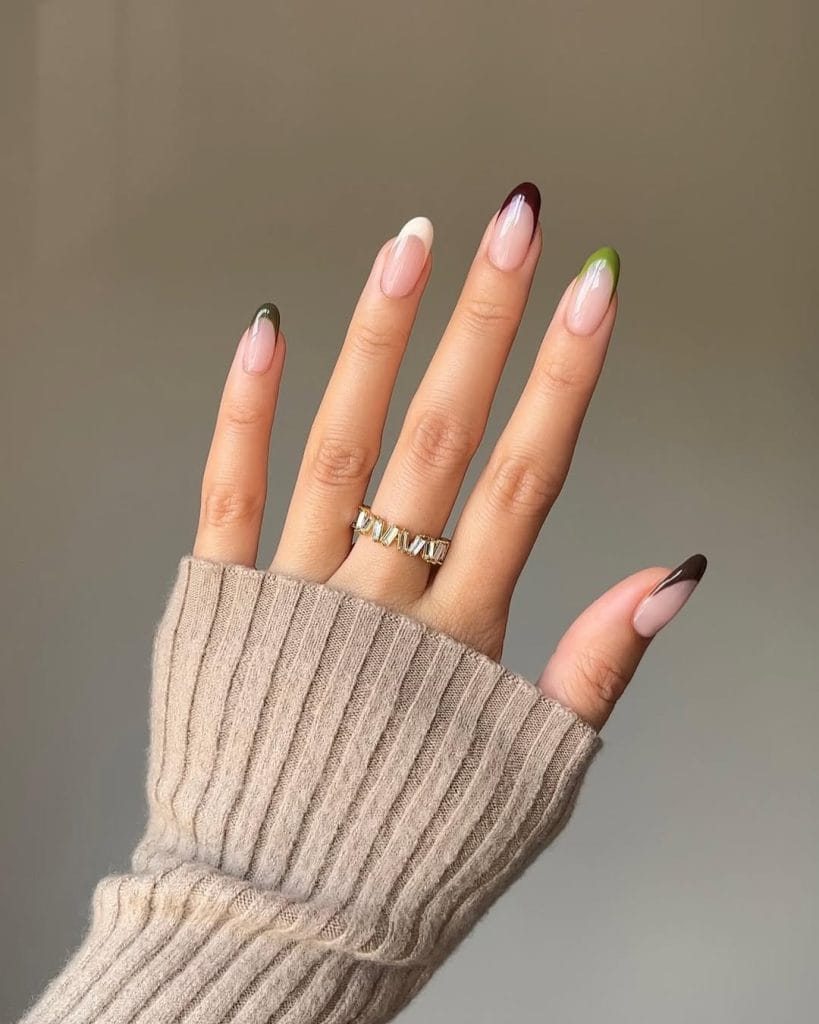 Fall French tip nails with multicolor tips