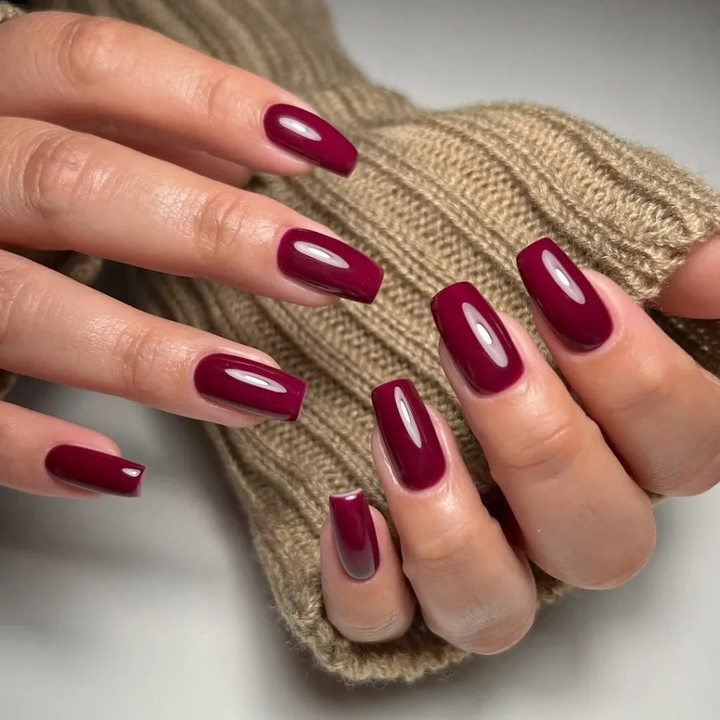 Long square burgundy old money fall nails