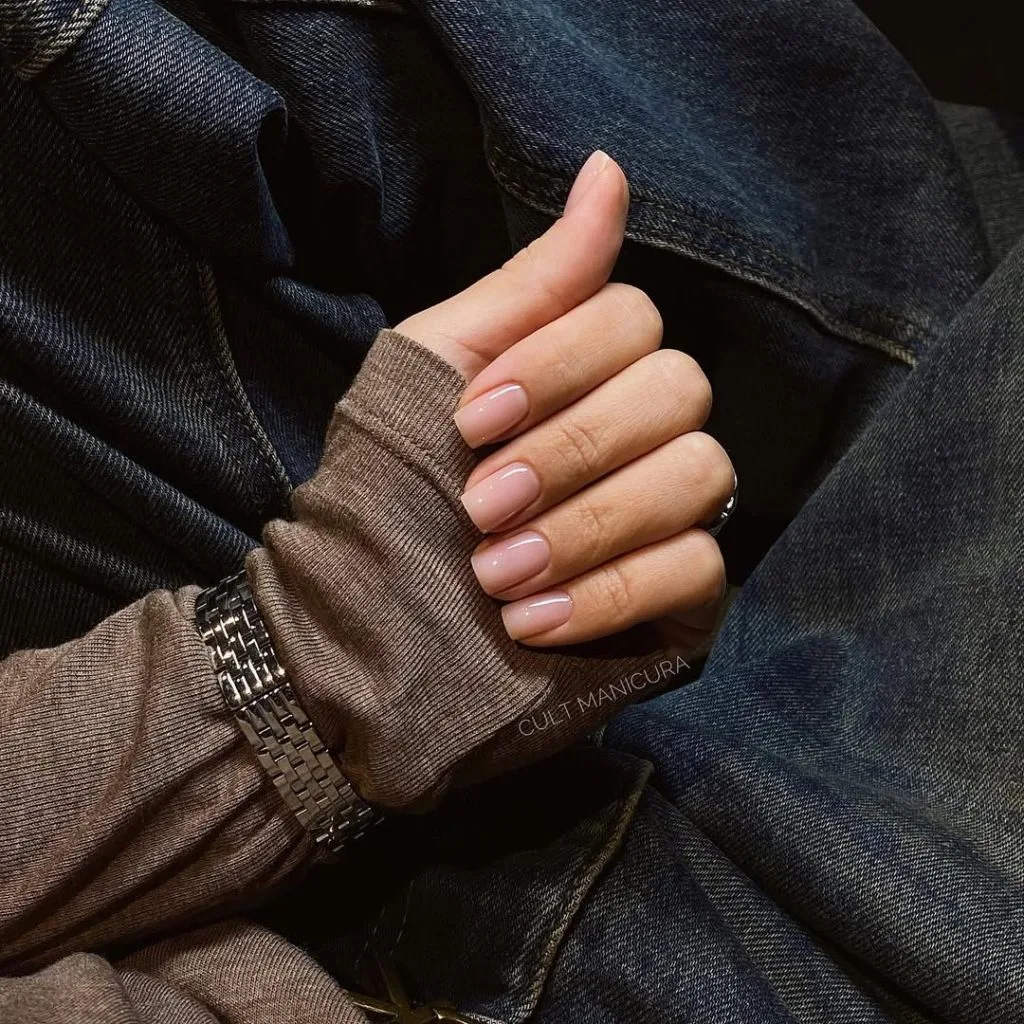 Short square sheer nude old money fall nails