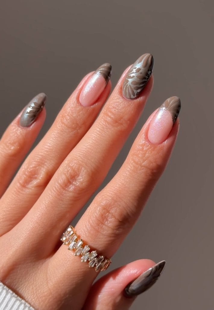 aupe September nails with 3D Talavera art design and shimmer finish
