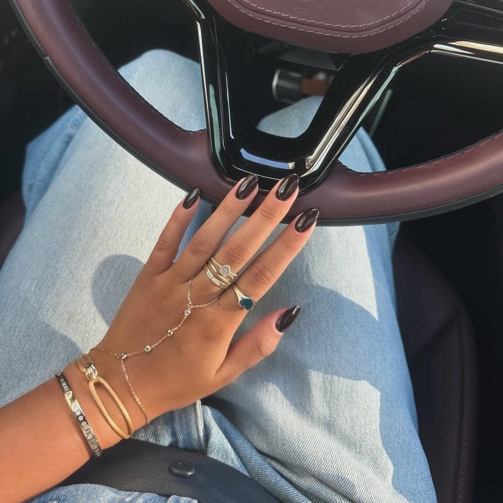 fall September nails with dark chocolate brown polish