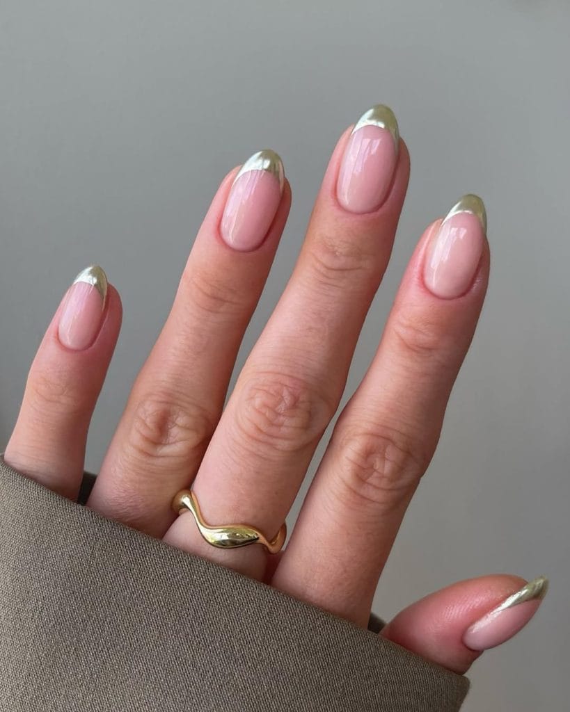 Chrome gold French tip nails