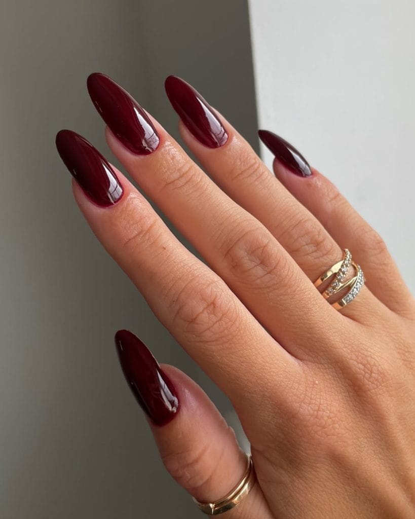 Long almond burgundy old money fall nails