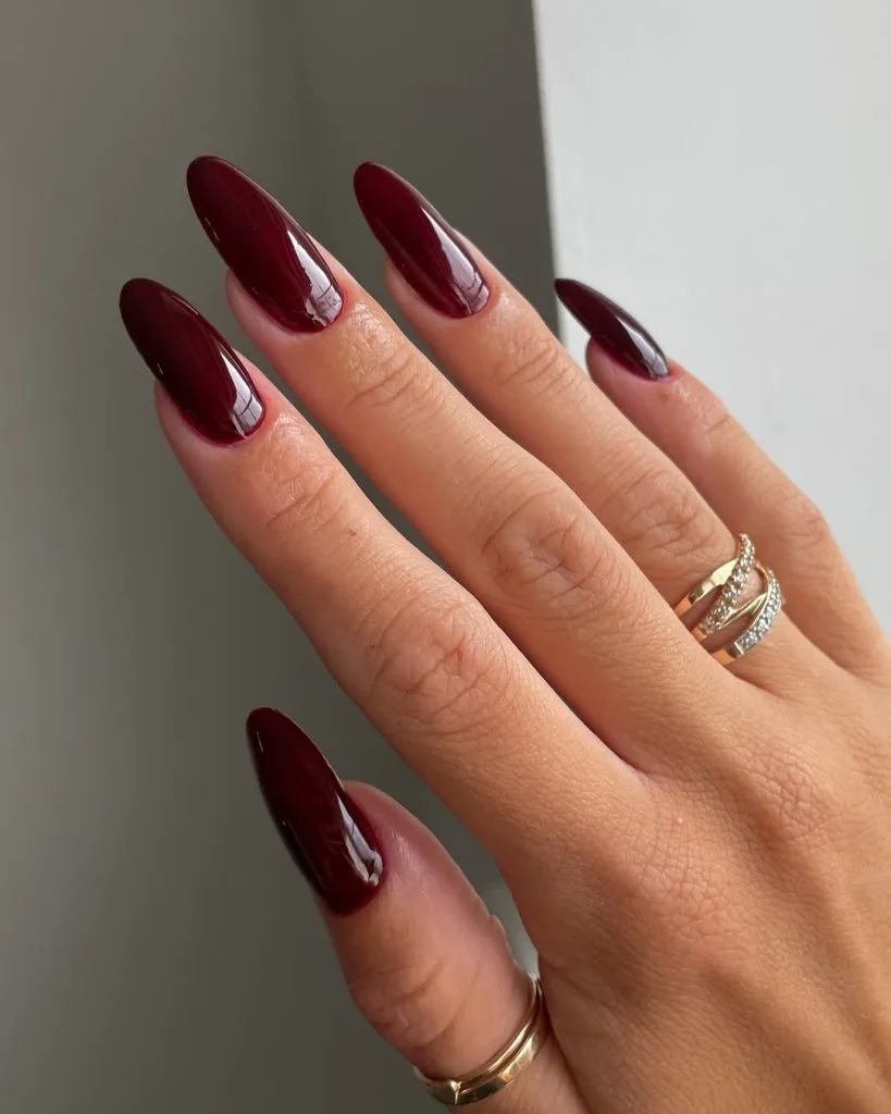 Long almond burgundy old money fall nails