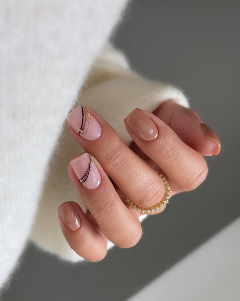 Classy fall nails with nude base and line art