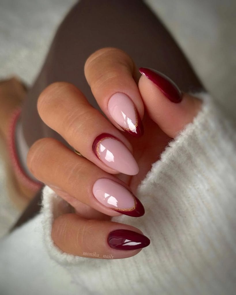 Classy fall nails with burgundy mix designs