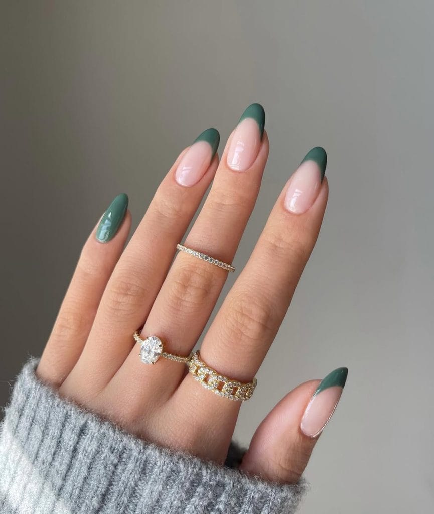 Sage green French tip nails