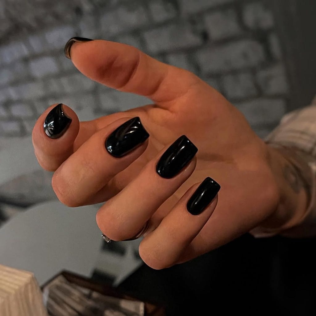 square black old money fall nails with high gloss finish