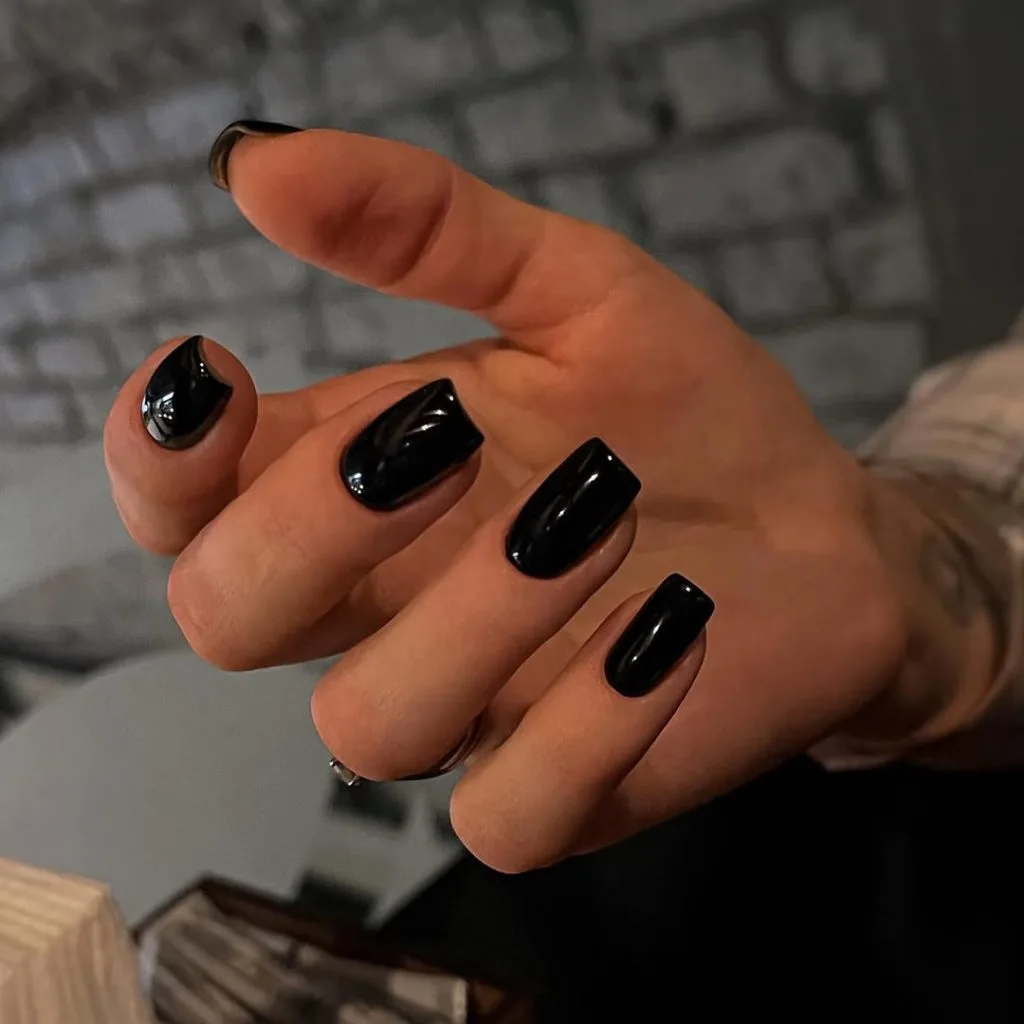 square black old money fall nails with high gloss finish