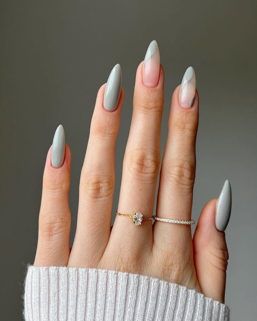 Long almond old money fall nails in gray sag