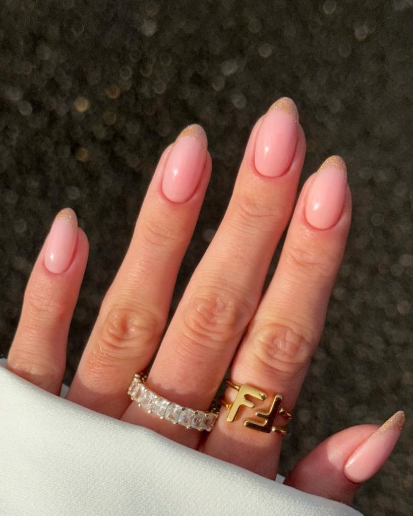 French tip fall nails with gold shimmer
