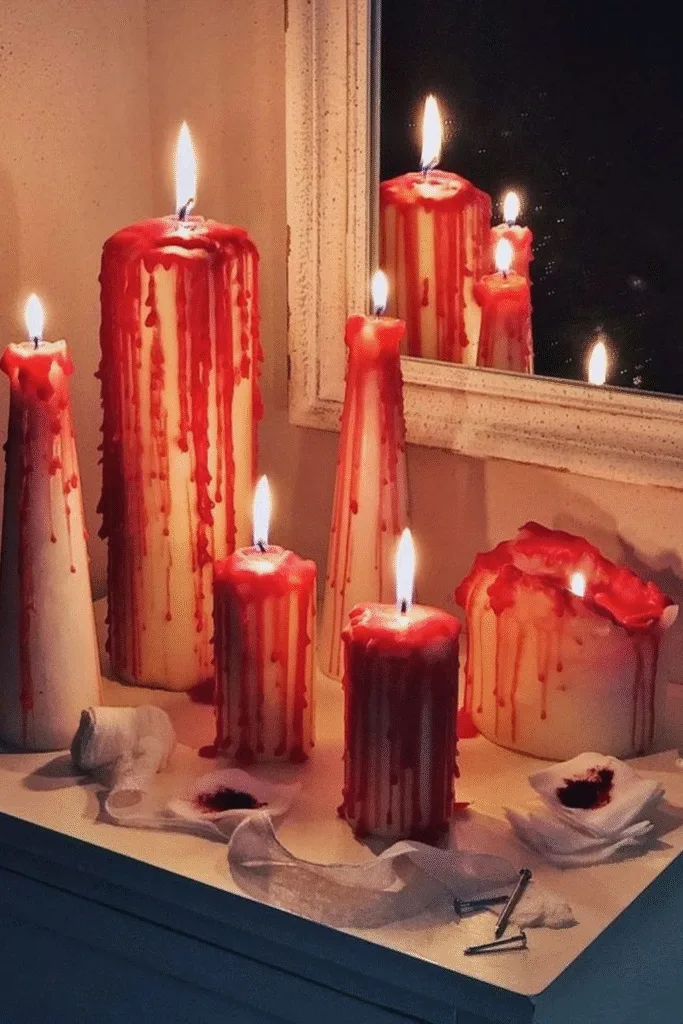 Bloody dripping candle Halloween decorations on display