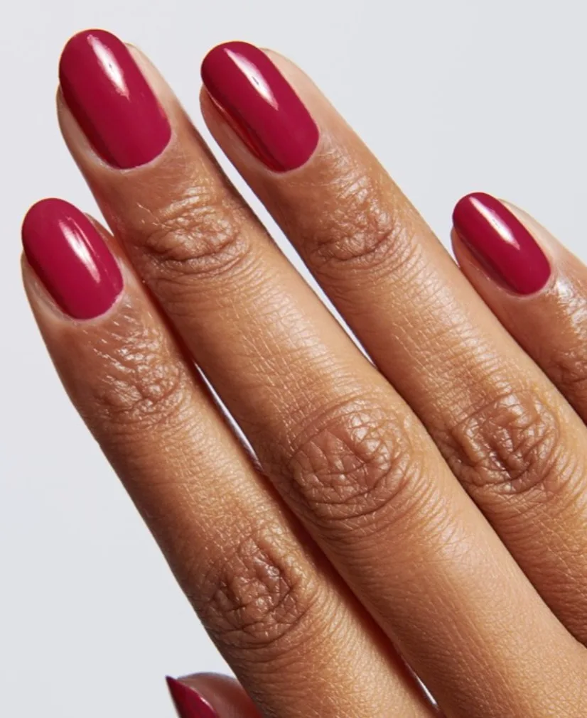 may nail colors, deep raspberry short round nails with high-shine finish