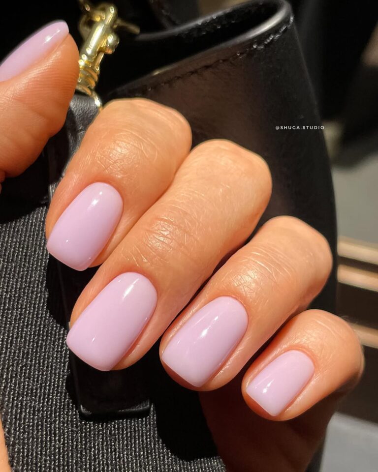 may nail colors, pale lavender glossy short square nails