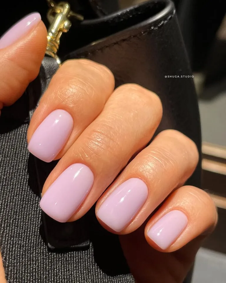 may nail colors, pale lavender glossy short square nails
