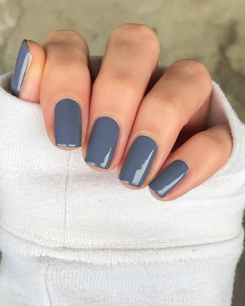 may nail colors, smoky slate blue glossy short square nails