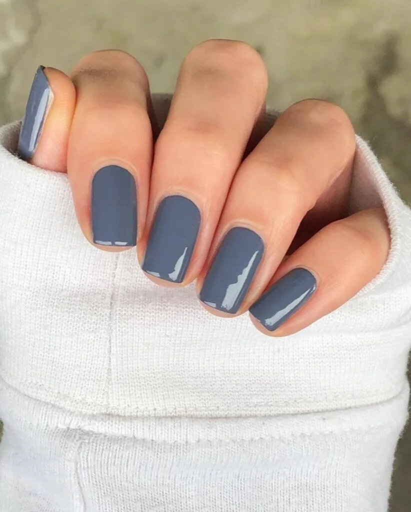 may nail colors, smoky slate blue glossy short square nails