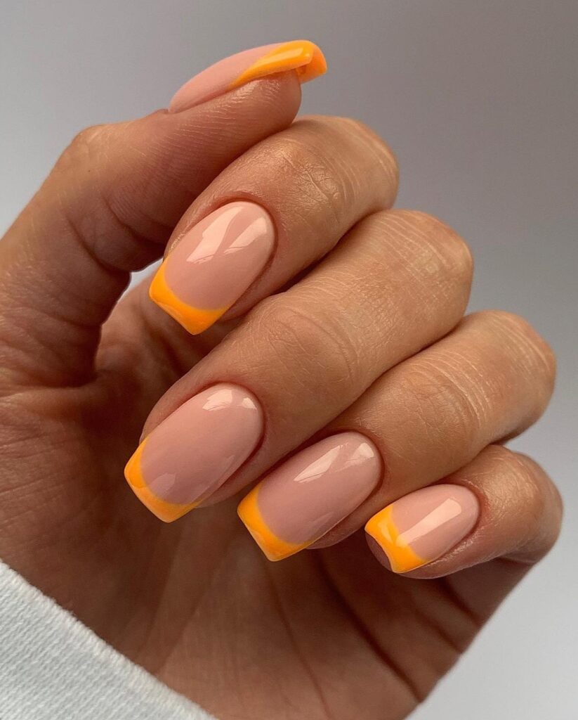 Image 3: may nail colors, tangerine orange French tips on nude square nails