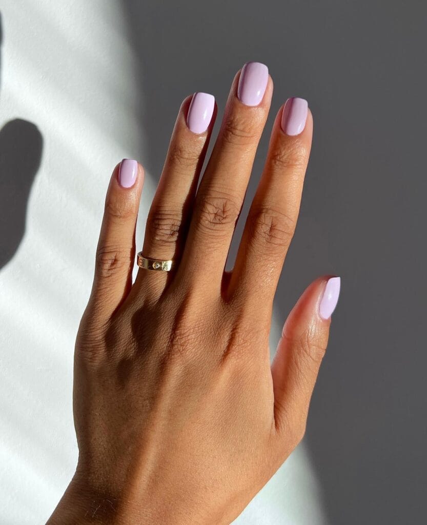neutral summer nails, short square solid lilac glossy nails