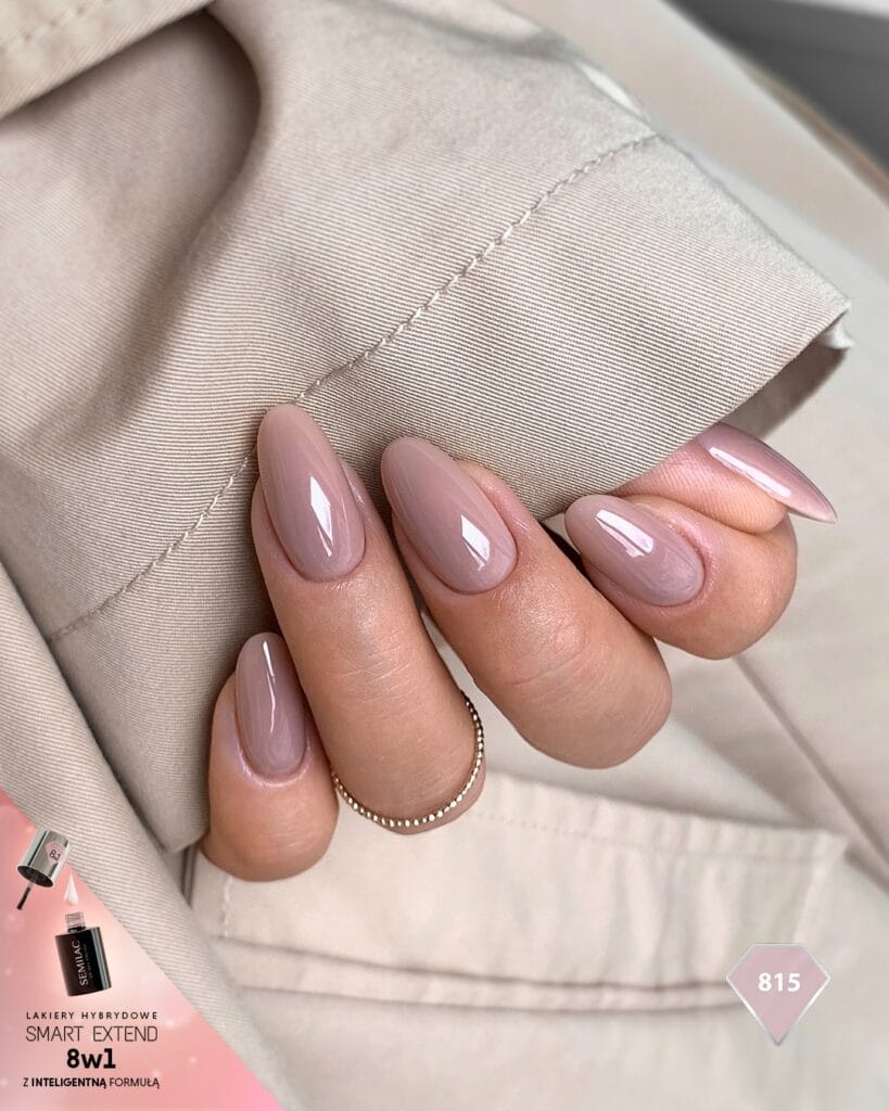 Glossy taupe nude almond nails